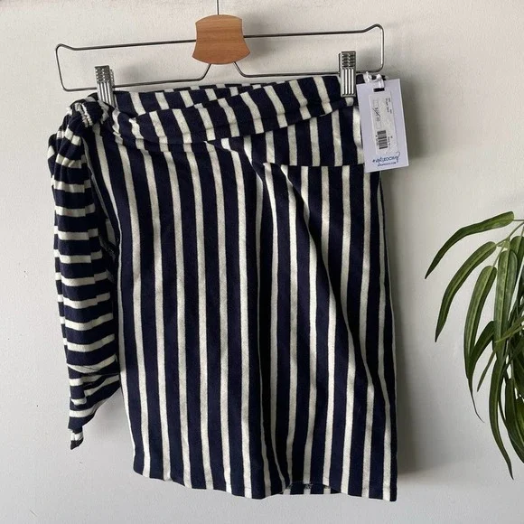 Koch Skirt Womens Medium Blue White Striped Draped Summer Boho Retro Wyeth